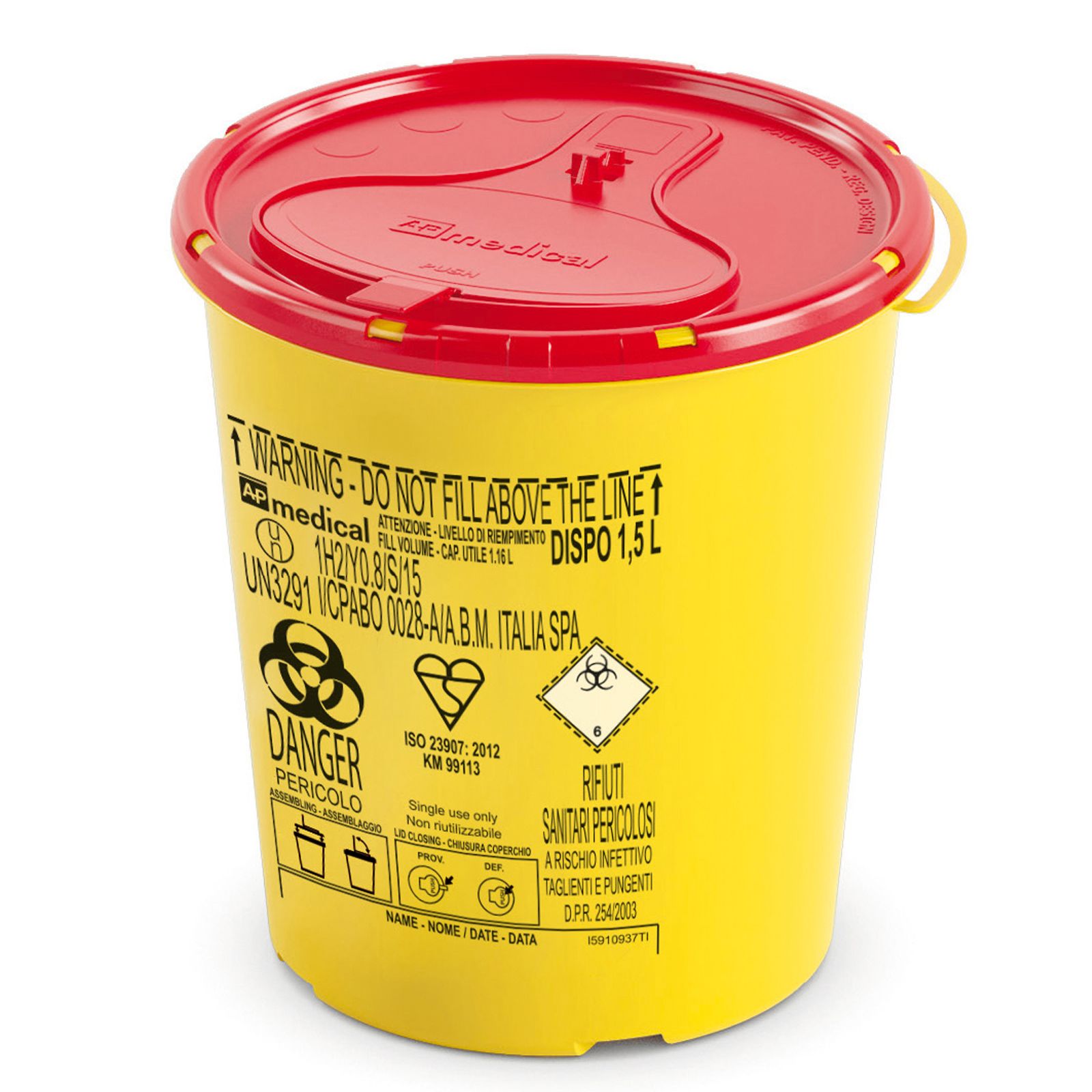 DISPO Контейнер для збору та утилізації голок і медичних відходів ємкість 1,5 л. (з PP, круглий)